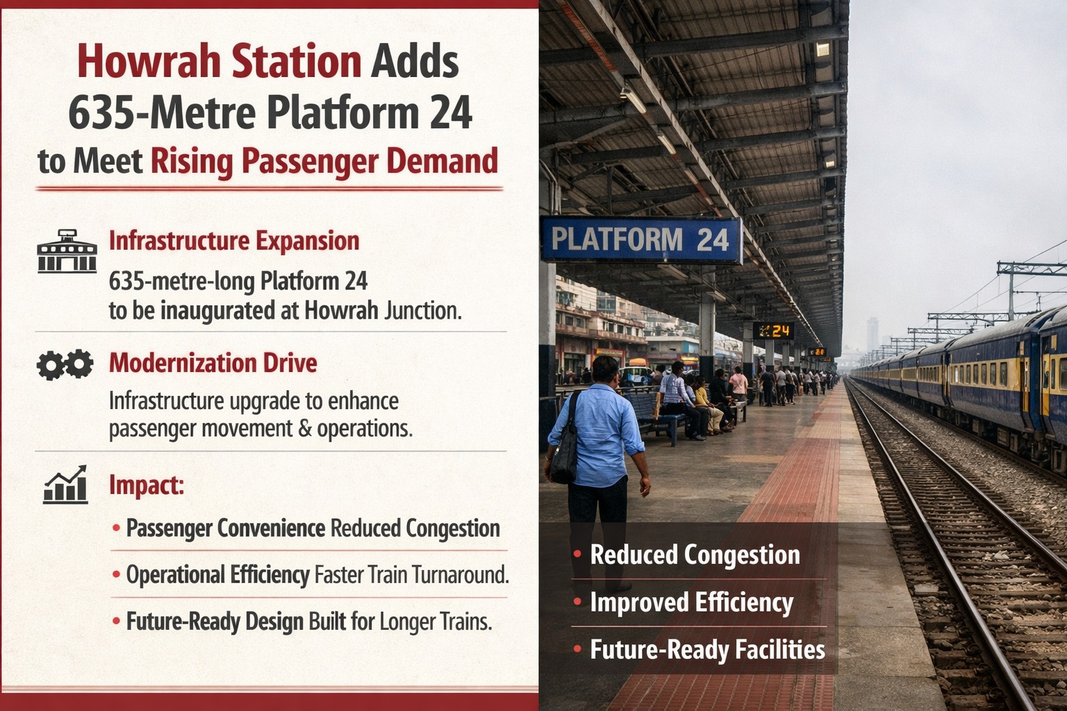 Howrah Station Adds 635-Metre Platform 24 to Meet Rising Passenger Demand