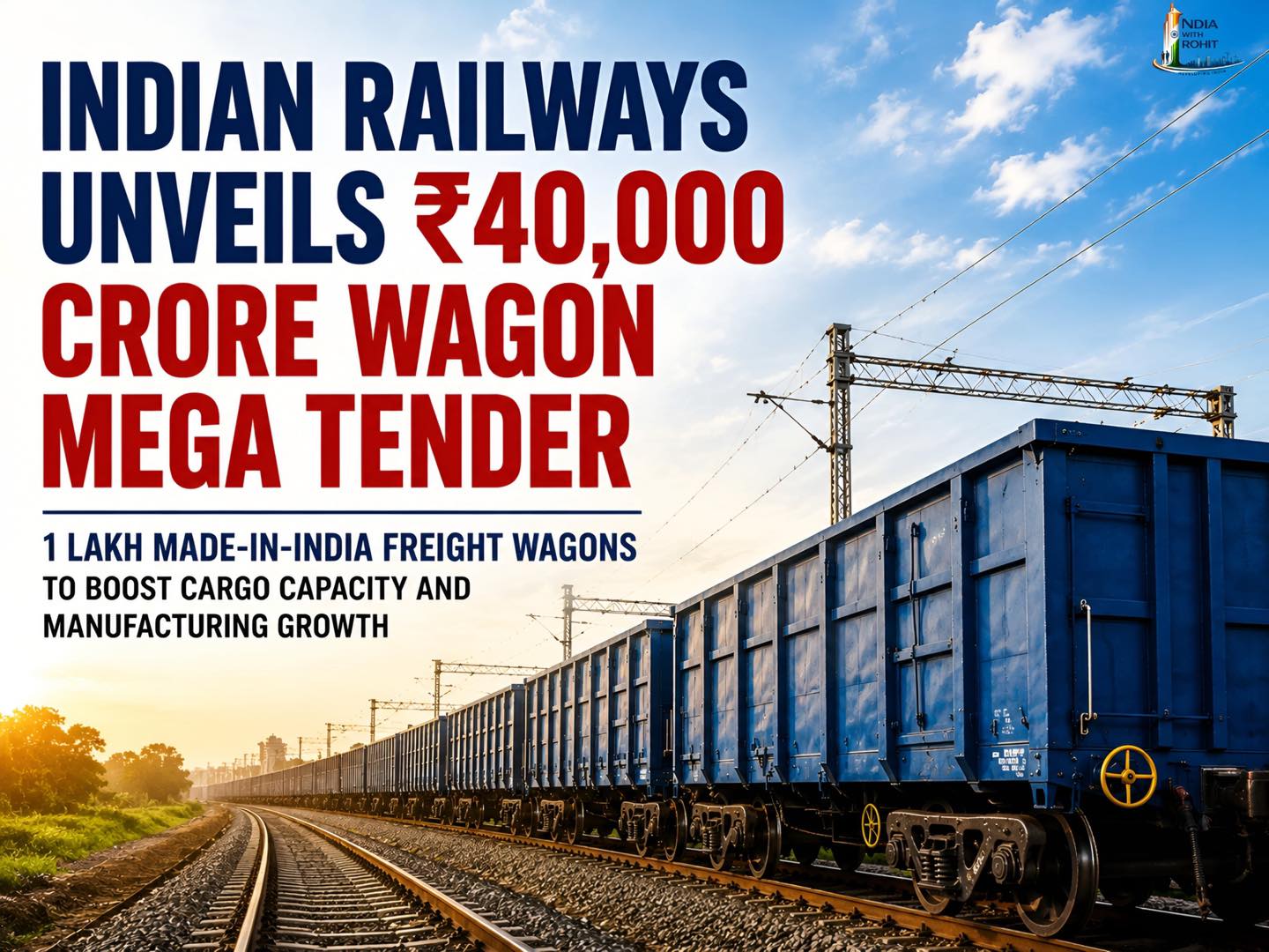 Indian Railways unviels ₹40,000 Crore Mega Wagon Tender, under which new 1 lakh madeinindia freight wagons will be made.