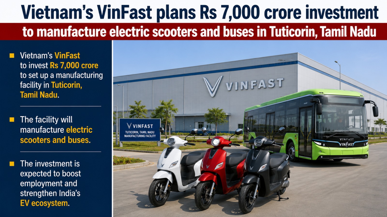 Vietnam's VinFast plans Rs 7,000 crore investment to manufacture electric scooters and buses in Tuticorin, Tamil Nadu
