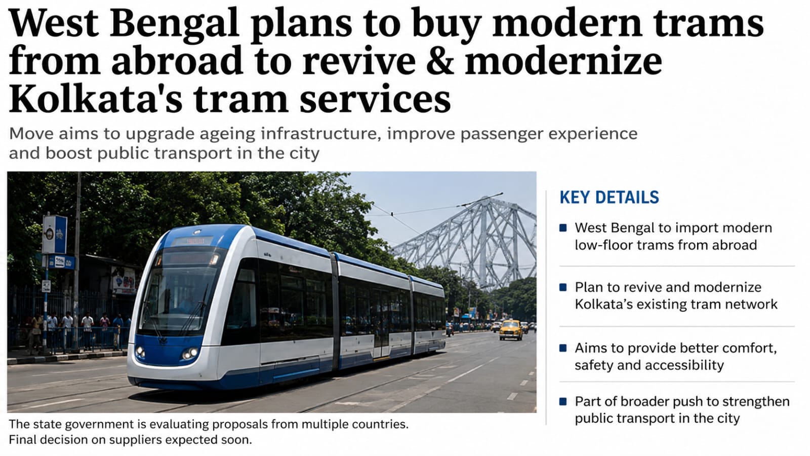 West Bengal plans to buy modern trams from abroad to revive & modernize Kolkata's tram services