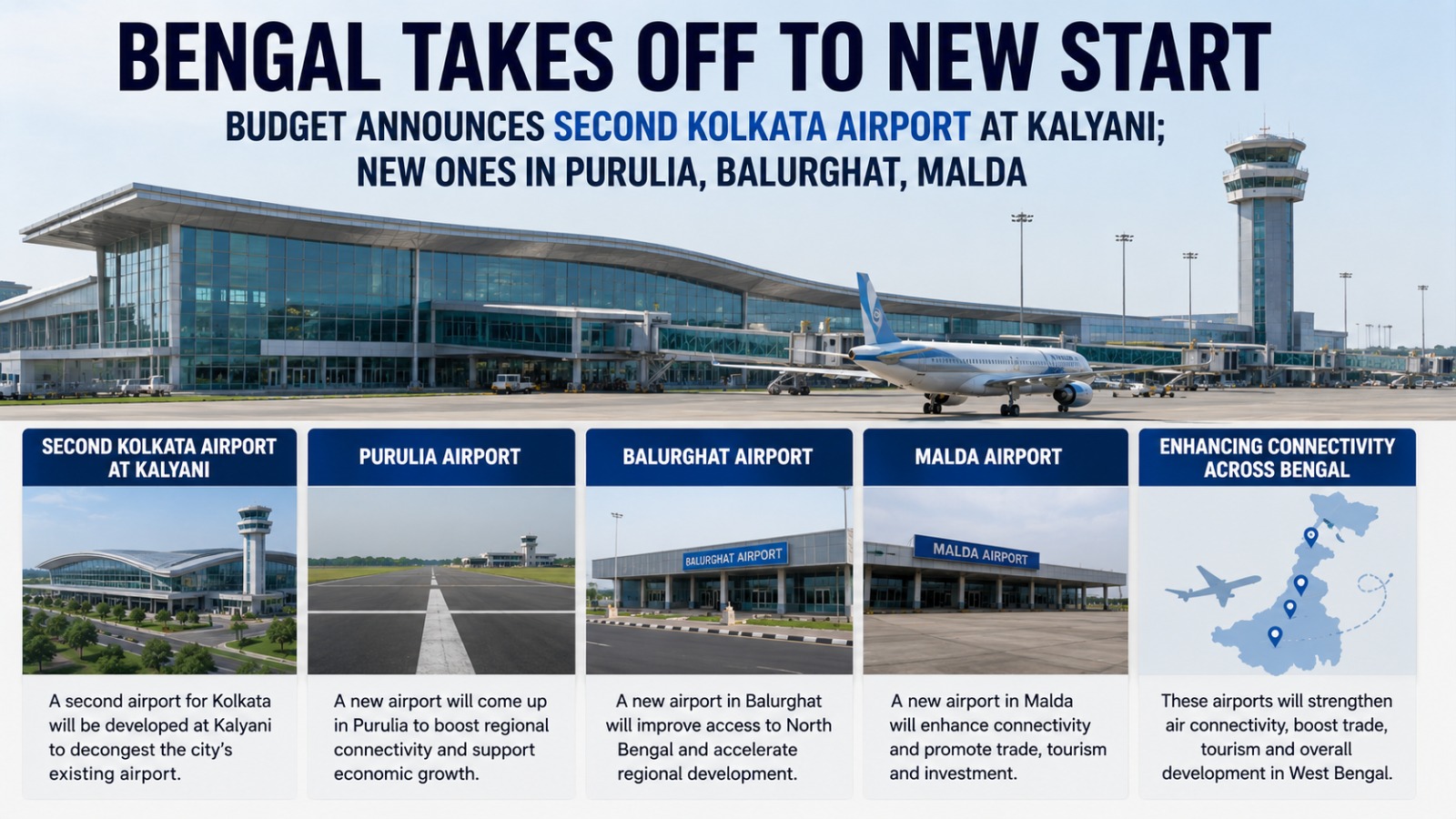 Bengal Takes Off To New Start Budget Announces Second Kolkata Airport At Kalyani; New Ones In Purulia, Balurghat, Malda