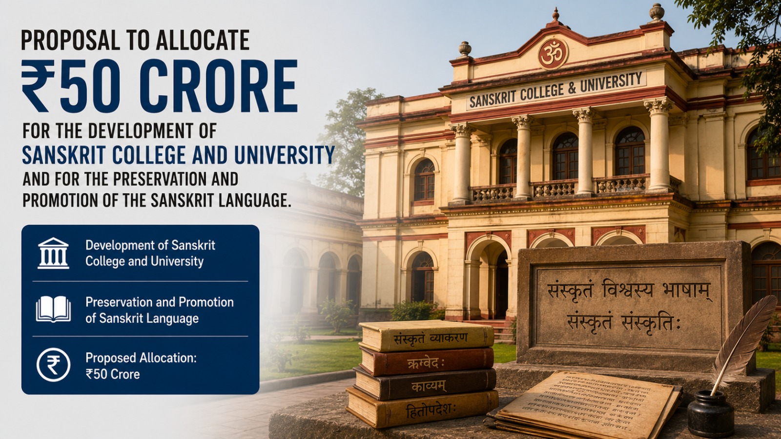 Proposal To Allocate ₹50 Crore For The Development Of Sanskrit College And University And For The Preservation And Promotion Of The Sanskrit Language.