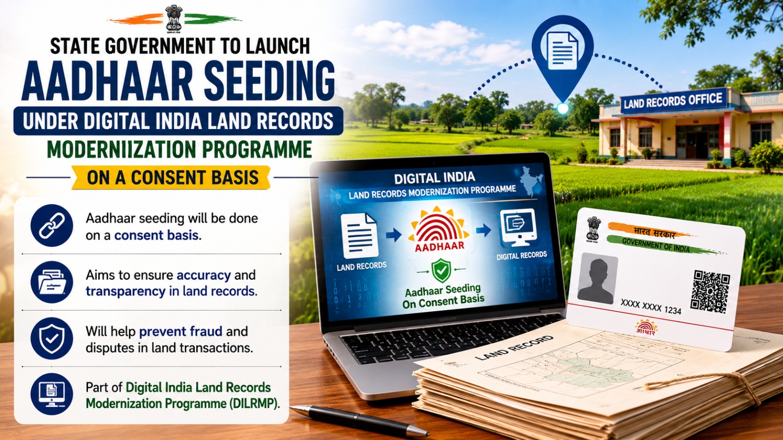 State Government To Launch Aadhaar Seeding Under Digital India Land Records Moderniization Programme On A Consent Basis